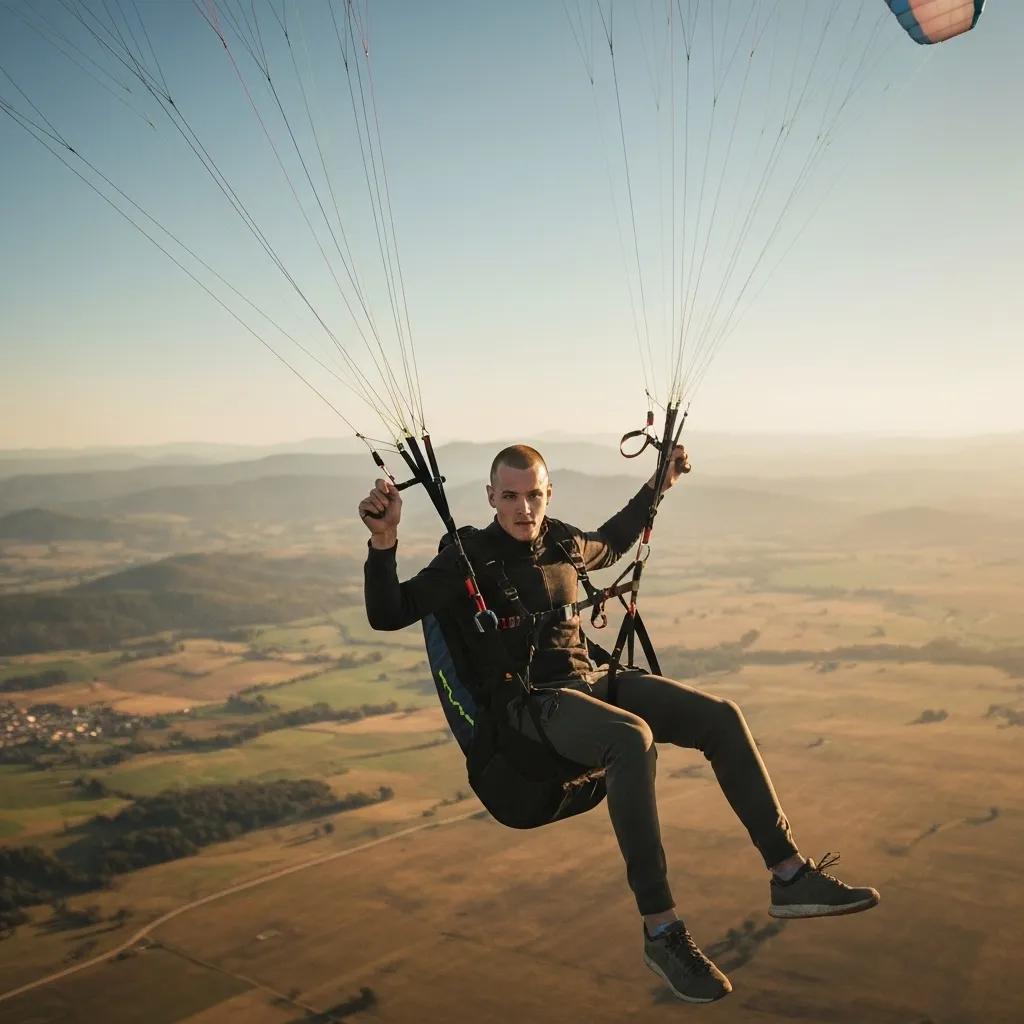 Paraglider launching from a hilltop near Cairns, with the Great Barrier Reef visible in the distance, highlighting top paragliding spots