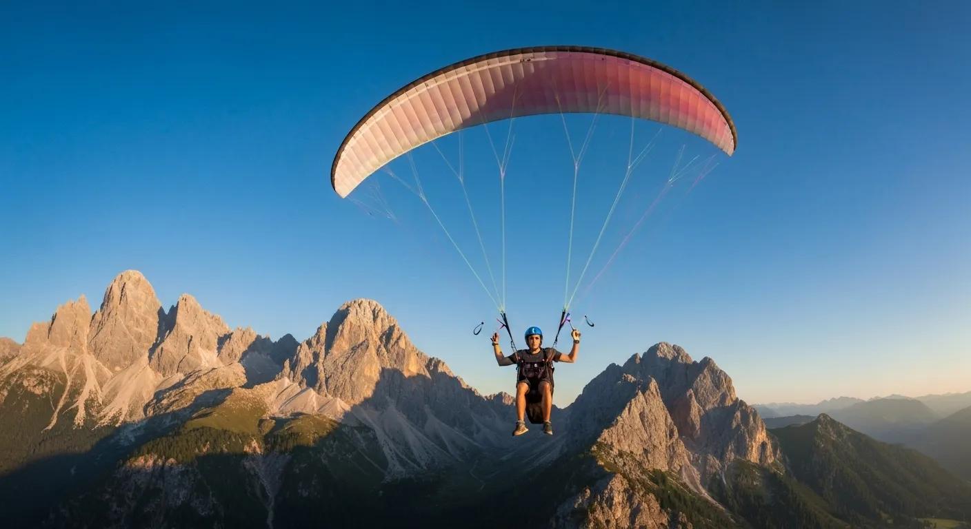 A paraglider in flight, showcasing the sport's exhilarating nature