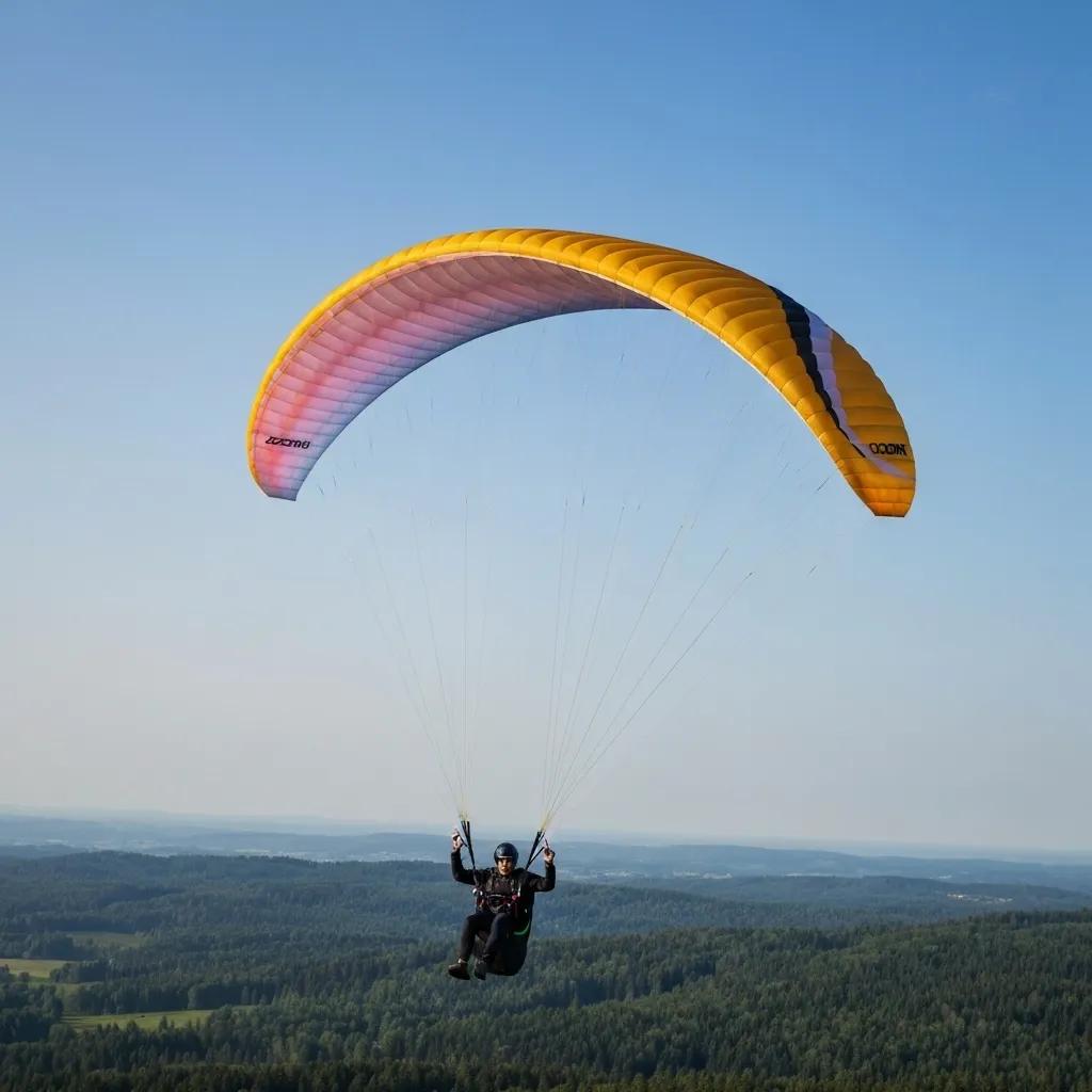Close-up of Ozone paraglider wing showcasing innovative design features and materials